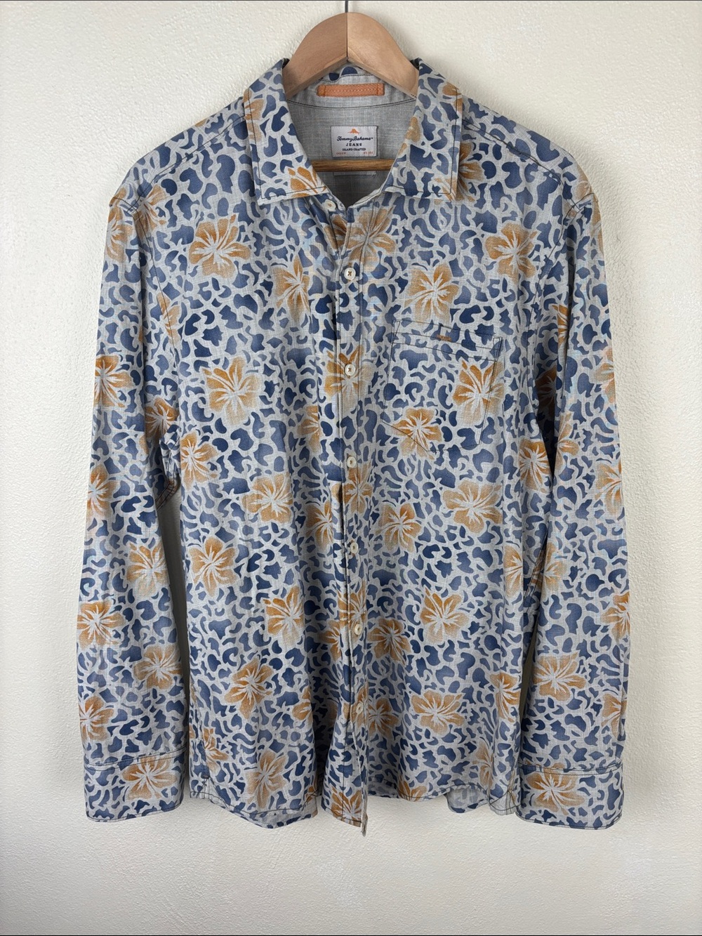 Tommy Bahama Tropical Floral Button Front Shirt Mens L Island Modern Fit Cotton